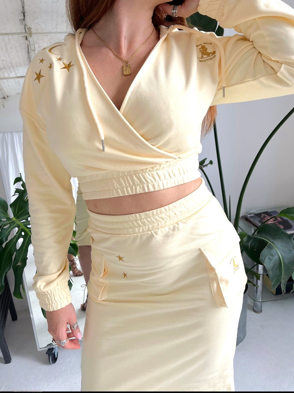 The Moon Phase Pastel Yellow Wrap Style Hoodie