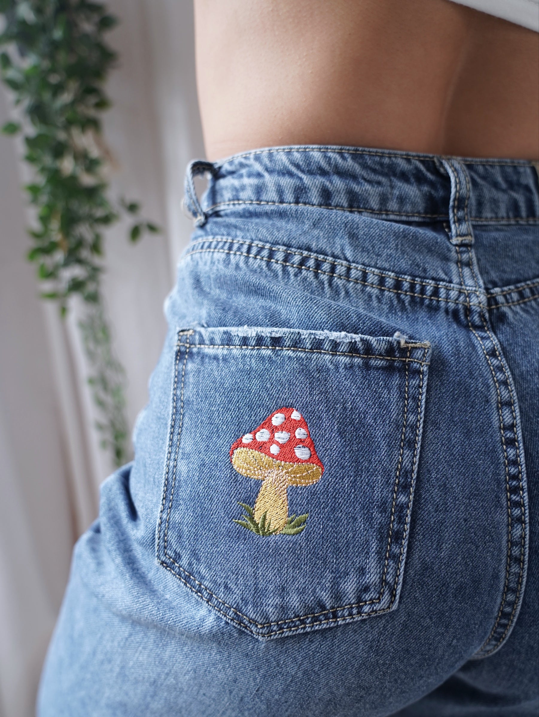 Shops Hand painted mushroom jeans