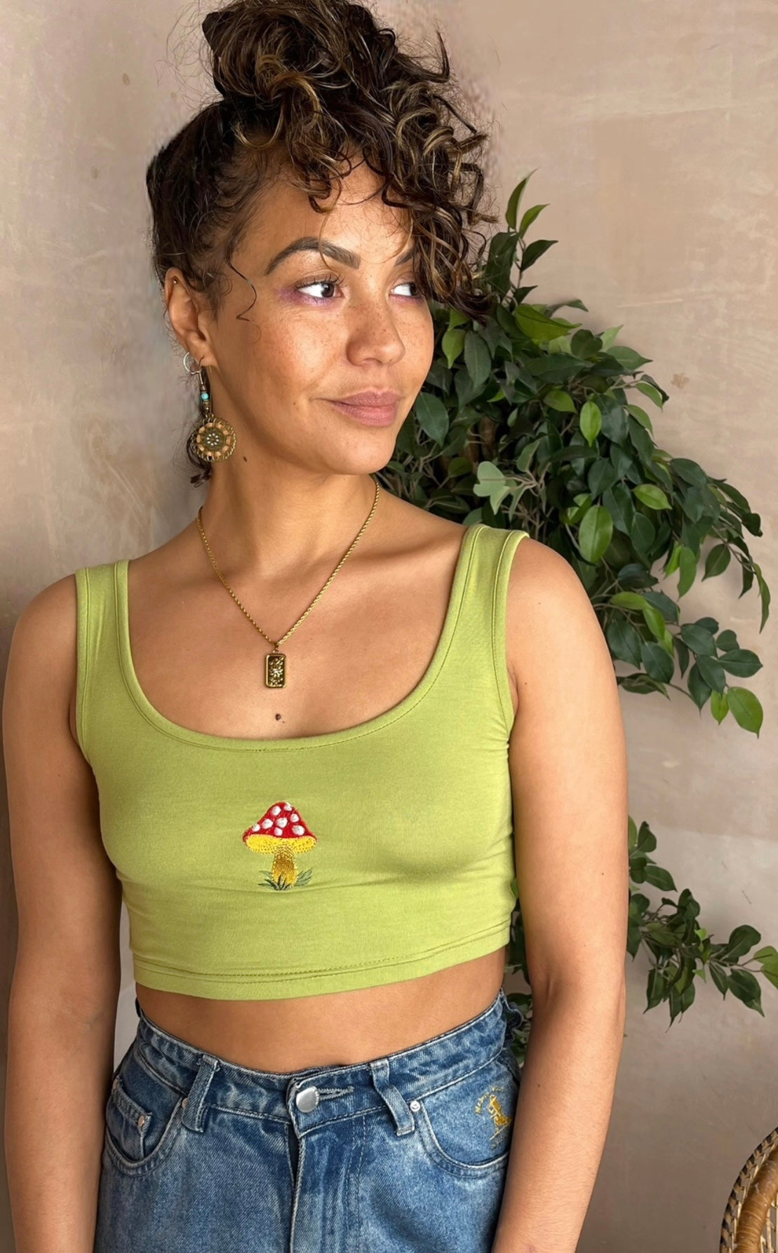 Silky Style Dainty Mushroom Crop Top