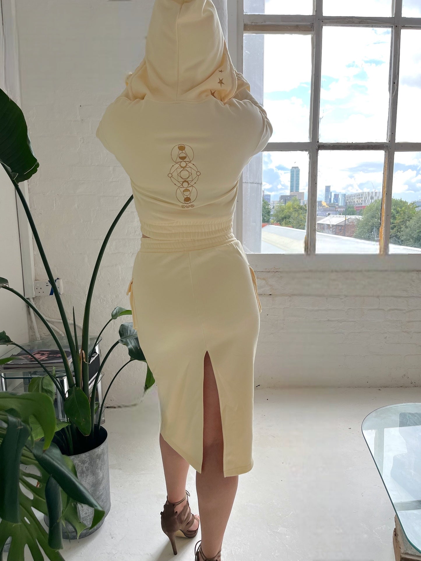 The Moon Phase Pastel Yellow Wrap Style Hoodie