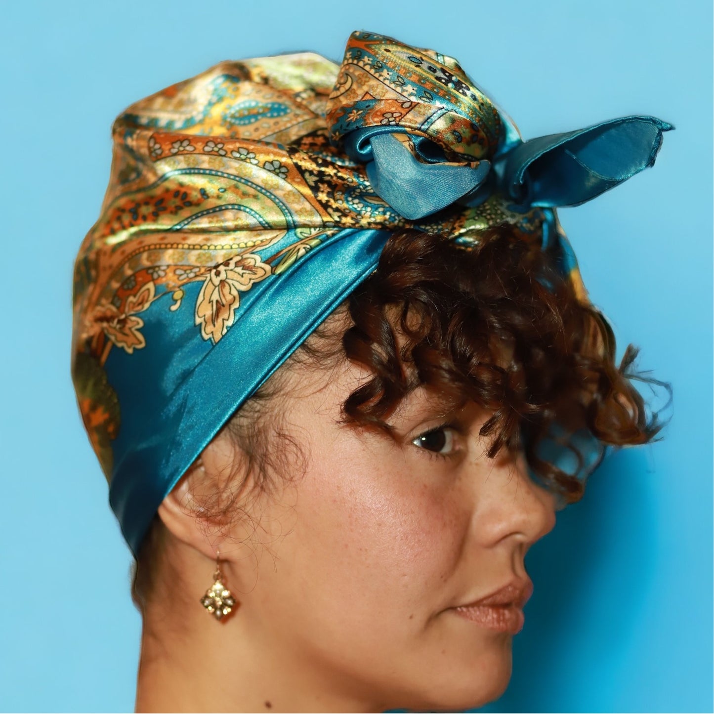 Turquoise Based Paisley Silky Scarf