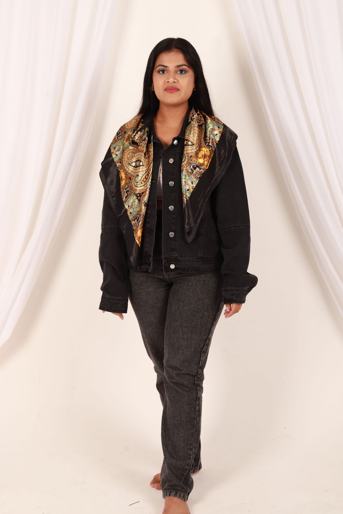 Black Based Paisley Silky Scarf