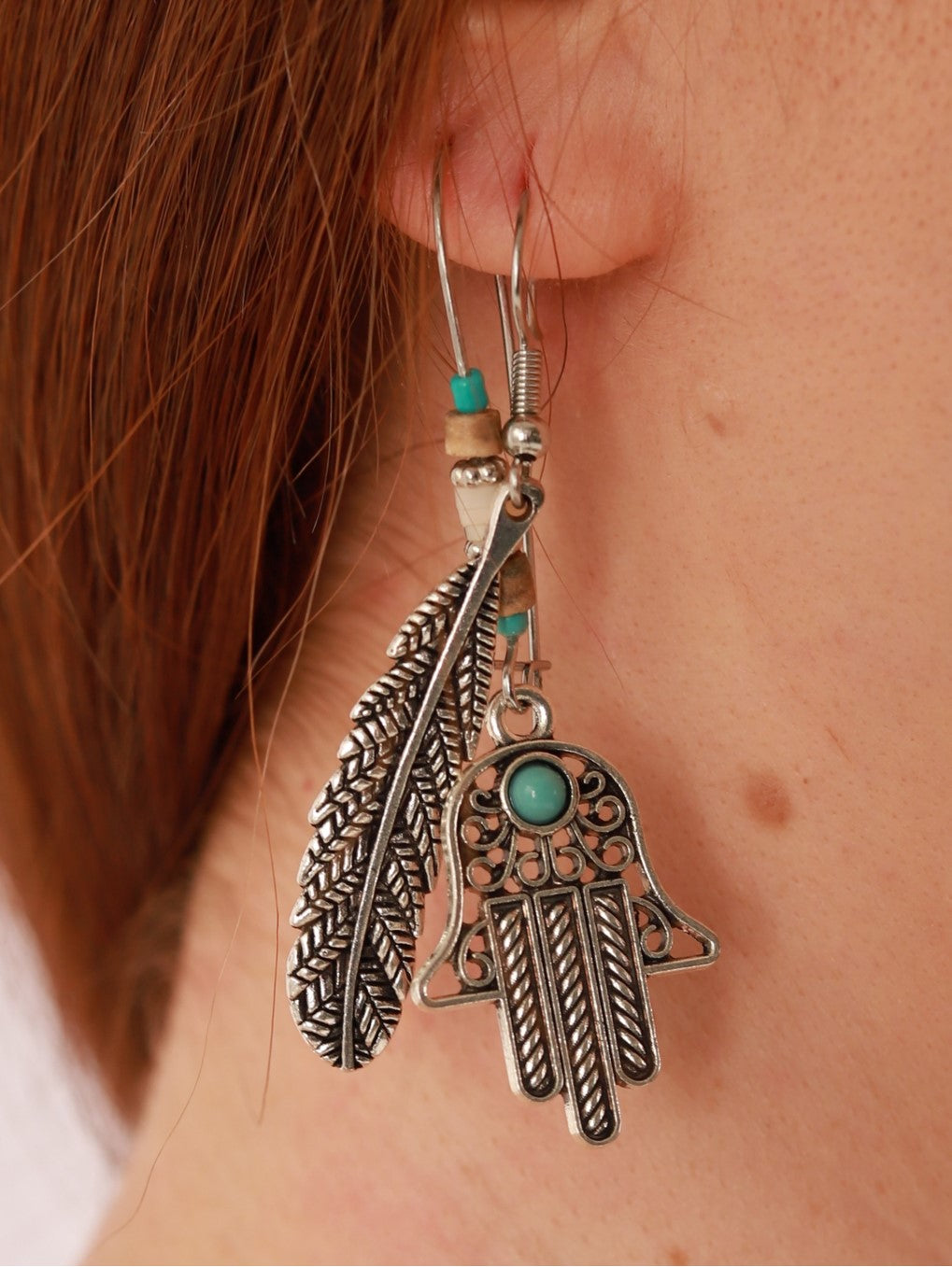 Vintage Style Hamsa Silver Plated Earrings