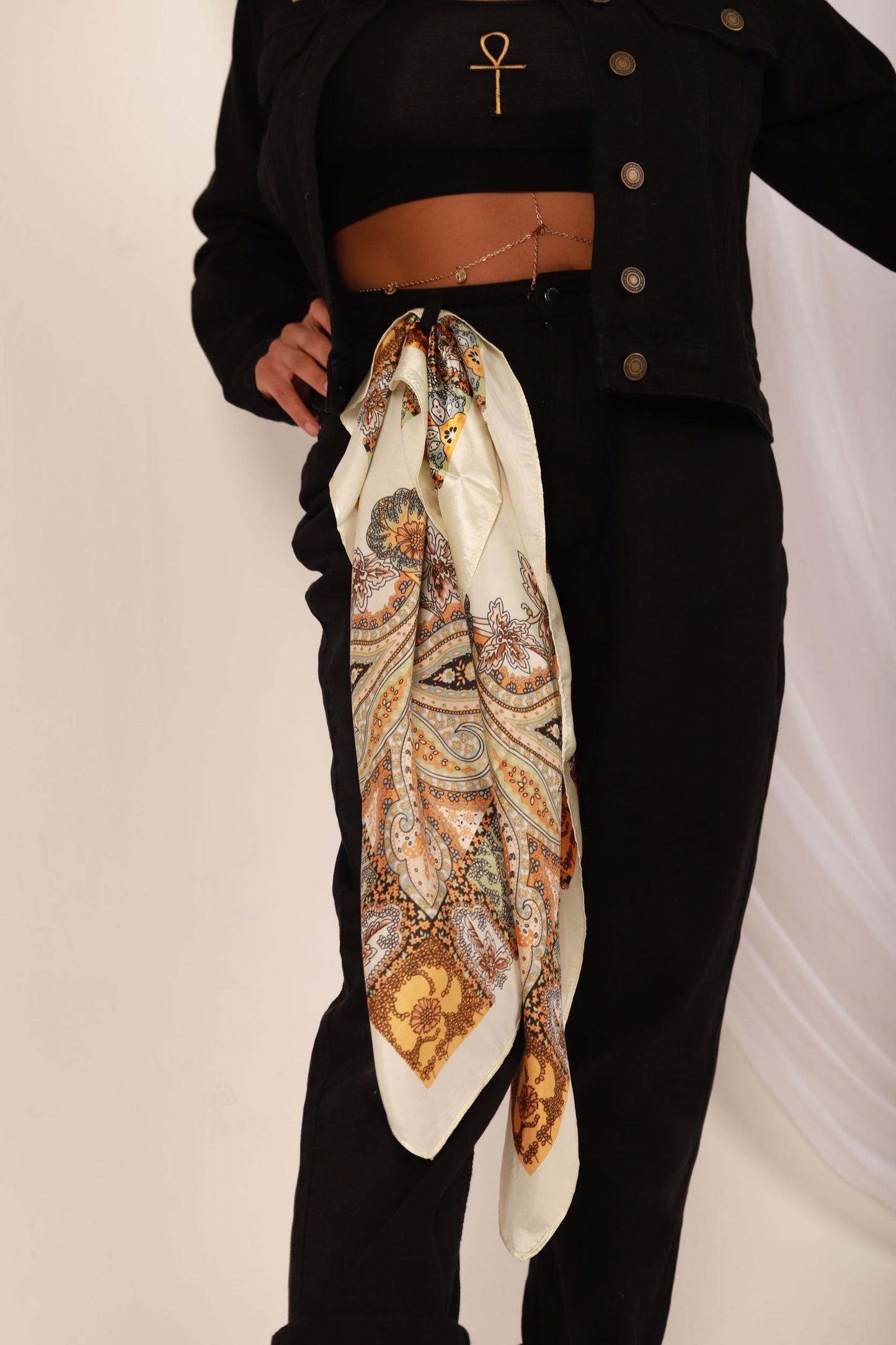 White Based Paisley Silky Scarf
