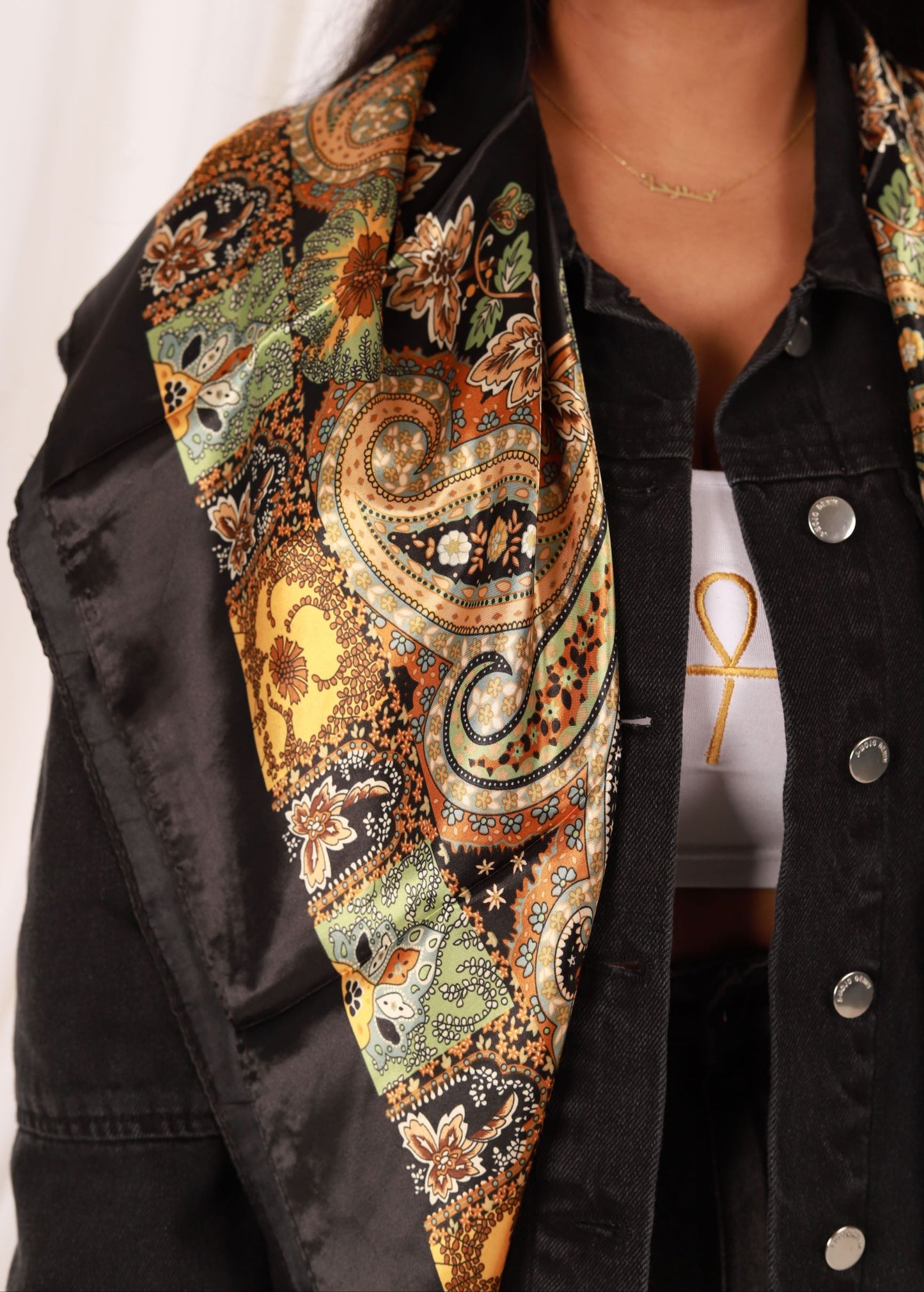 Black Based Paisley Silky Scarf