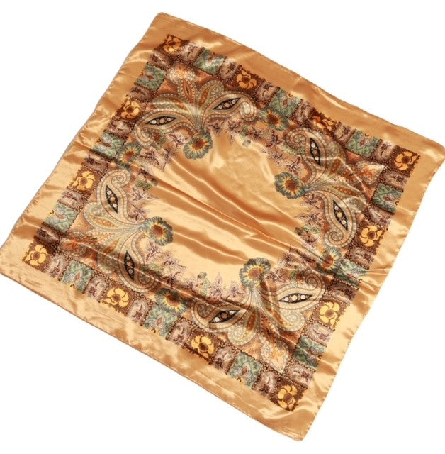 Gold Based Paisley Silky Scarf