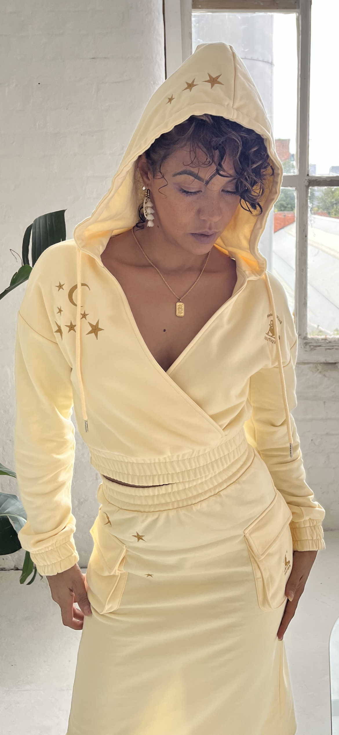 Sun & Moon Pastel Yellow Wrap Style Hoodie