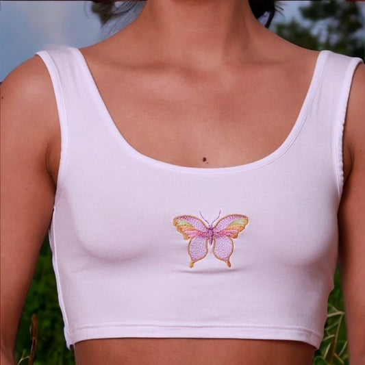 Silky Style Dainty Butterfly Crop Top