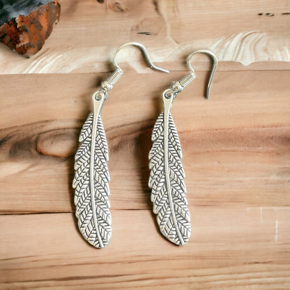 Vintage Style Silver Plated Feather Earrings