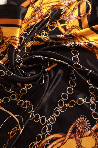 Gold, Orange And Black Chain Themed Silky Scarf