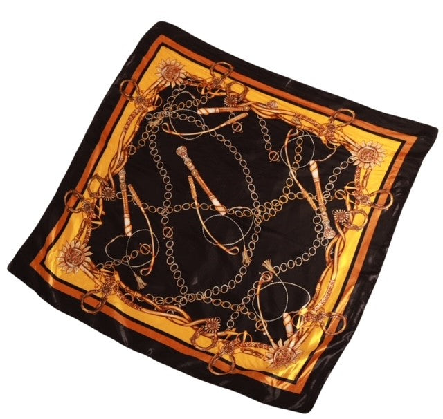 Gold, Orange And Black Chain Themed Silky Scarf