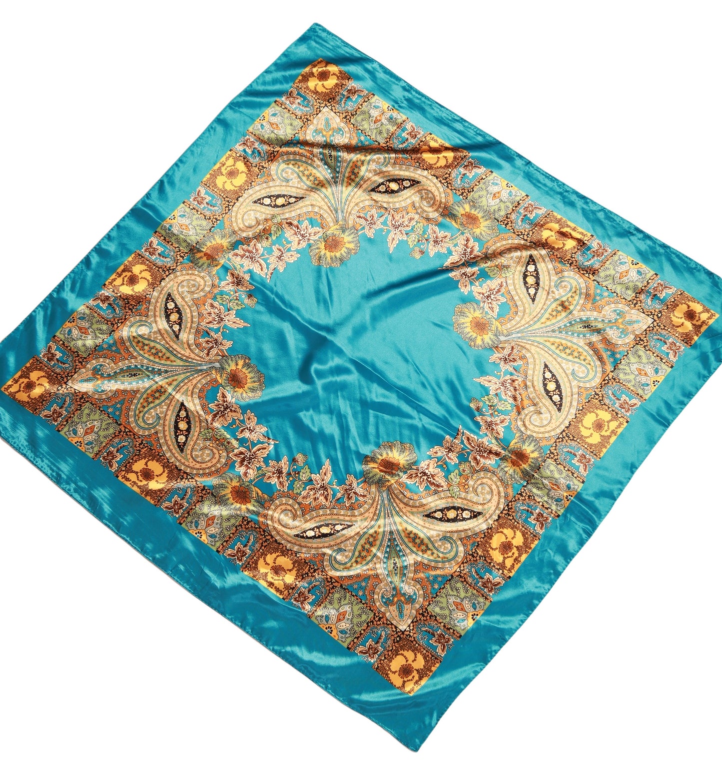 Turquoise Based Paisley Silky Scarf