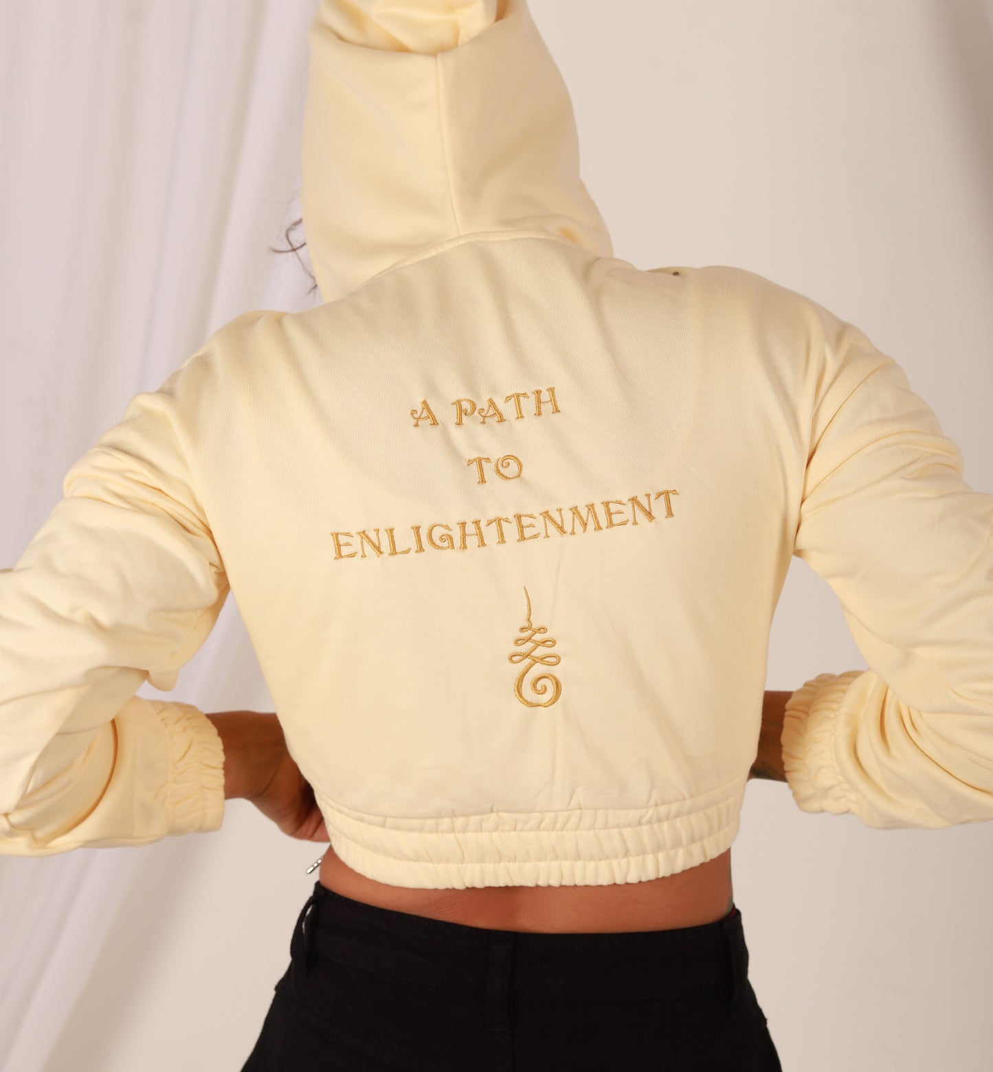 Pastel Yellow Luxury Wrap Style Cropped Hoodie- Unalome